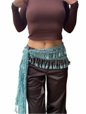 Blue Lace Fringe Hip Scarf Belt Y2K Boho Fairy Festival Wrap